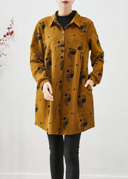 Casual Yellow Oversized Print Cotton Coats Spring