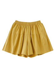 Casual Yellow Pockets Elastic Waist Cotton Shorts Summer