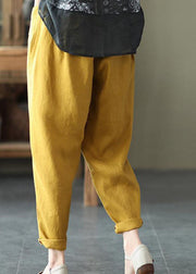 Casual Yellow Pockets Patchwork Elastic Waist Linen Pants Summer