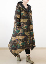 Casual Yellow Print Warm Thick Hooded Long Parka Coats Winter