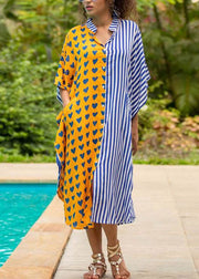 Casual Yellow Stand Collar Striped Button Button Maxi Dresses Summer