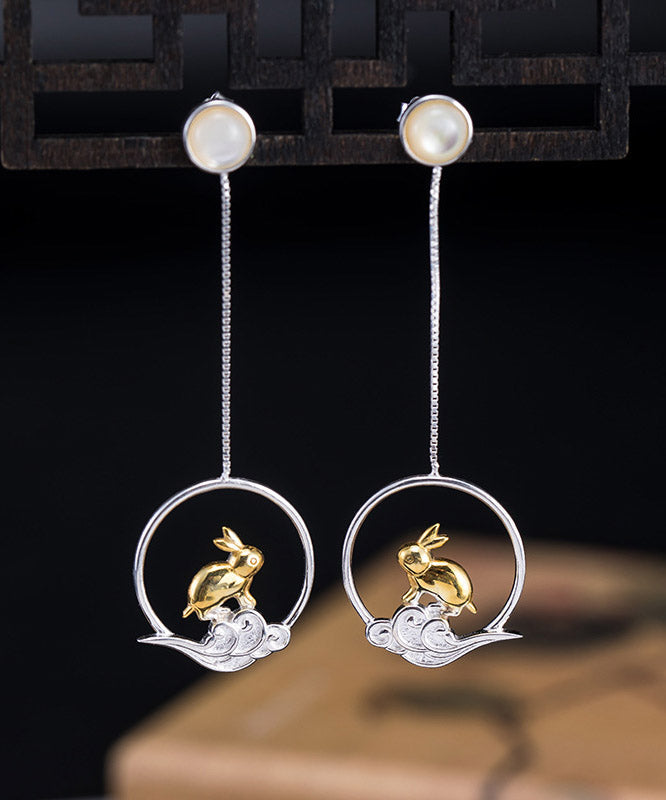 Casual Yellow Sterling Silver xiangyun Rabbit Drop Earrings