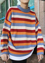 Casual Yellow Striped Cozy Knit Men Sweaters Fall