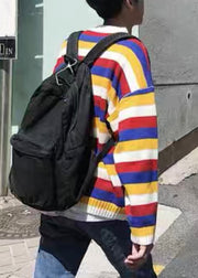 Casual Yellow Striped Cozy Knit Men Sweaters Fall