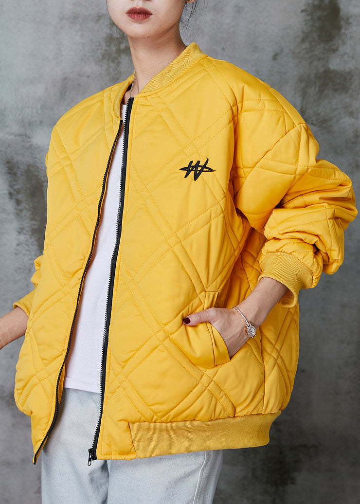 Casual Yellow Zip Up Fine Cotton Filled Jackets Spring