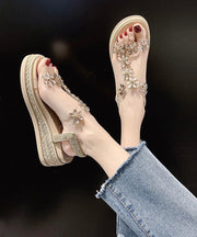 Casual Zircon Floral Splicing Platform Flat Sandals Black