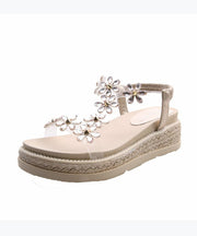 Casual Zircon Floral Splicing Platform Flat Sandals Black