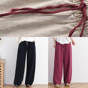 Casual white flowers trousers women 2024 new spring and summer bloomers linen high waist carrot pants