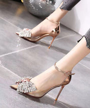 Champagne Zircon Bow Splicing Stiletto Sandals Pointed Toe