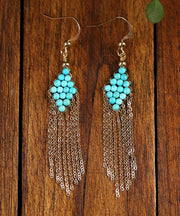 Chic 14K Gold Turquoise Tassel Drop Earrings