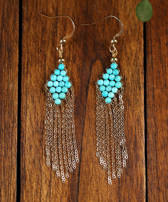 Chic 14K Gold Turquoise Tassel Drop Earrings