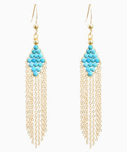 Chic 14K Gold Turquoise Tassel Drop Earrings