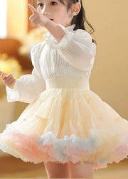 Chic Apricot Ruffled Patchwork Tulle Kids Girls Skirts Summer