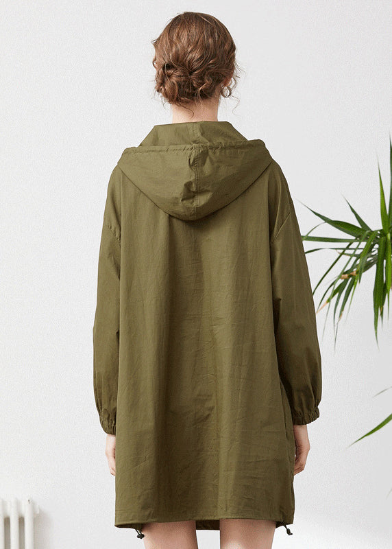 Chic Army Green Hooded Oversized Patchwork Cotton Sweatshirt Streetwear Spring