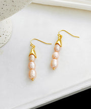 Chic Beige Copper Pearl Drop Earrings