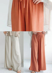 Chic Beige Pockets Elastic Waist Linen Crop Pants Spring