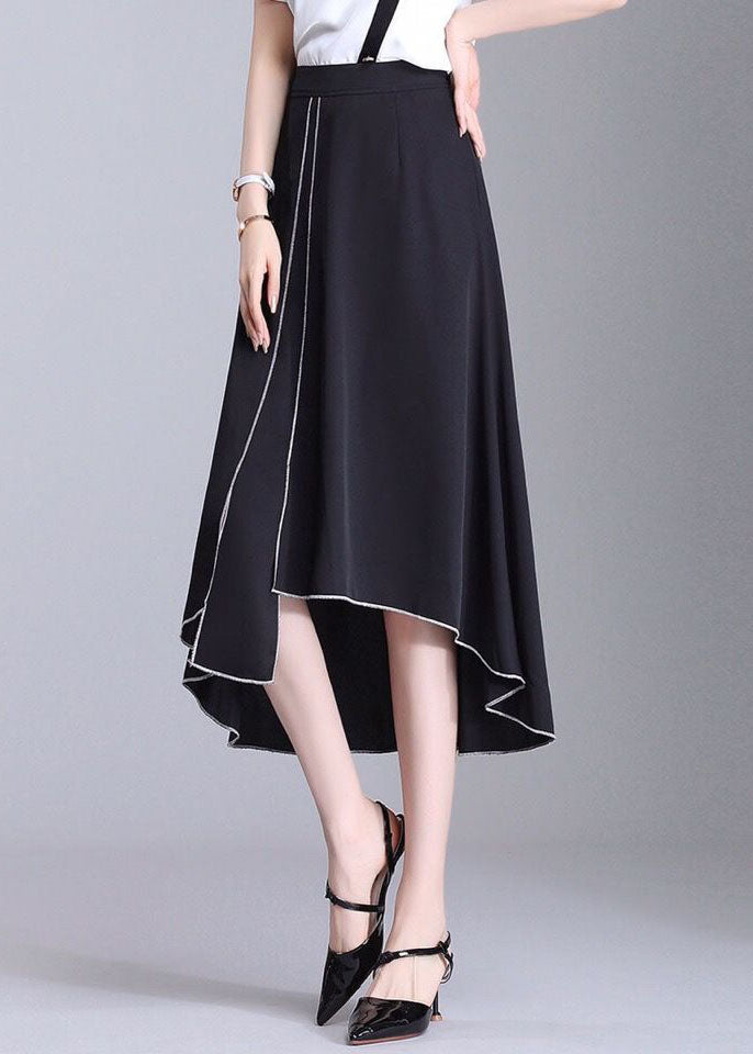 Chic Black Asymmetrical Patchwork Chiffon Skirts Summer