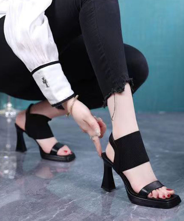 Chic Black Chunky Splicing Peep Toe High Heel Sandals