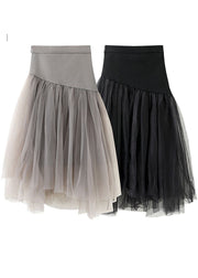 Chic Black High Waist Asymmetrical Patchwork Tulle Skirt Summer