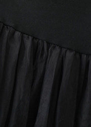 Chic Black High Waist Asymmetrical Patchwork Tulle Skirt Summer