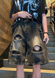 Chic Black Hole High Waist Denim Men Shorts Summer