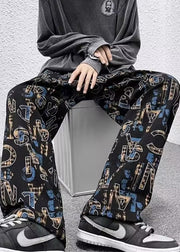 Chic Black Letter High Waist Cotton Mens Trousers Fall