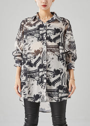 Chic Black Oversized Inkwash Painting Chiffon Blouse Tops Summer