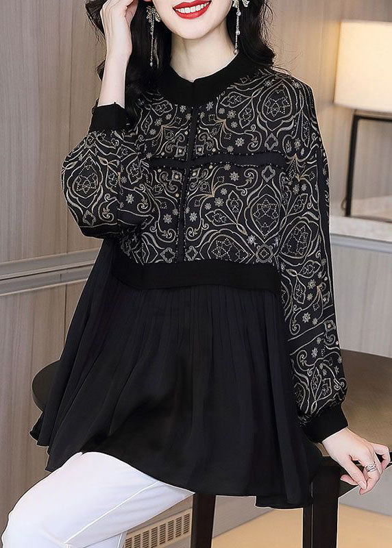 Chic Black Oversized Patchwork Exra Large Hem Chiffon Shirts Spring