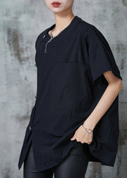 Chic Black Oversized Pocket Cotton Shirt Tops Summer