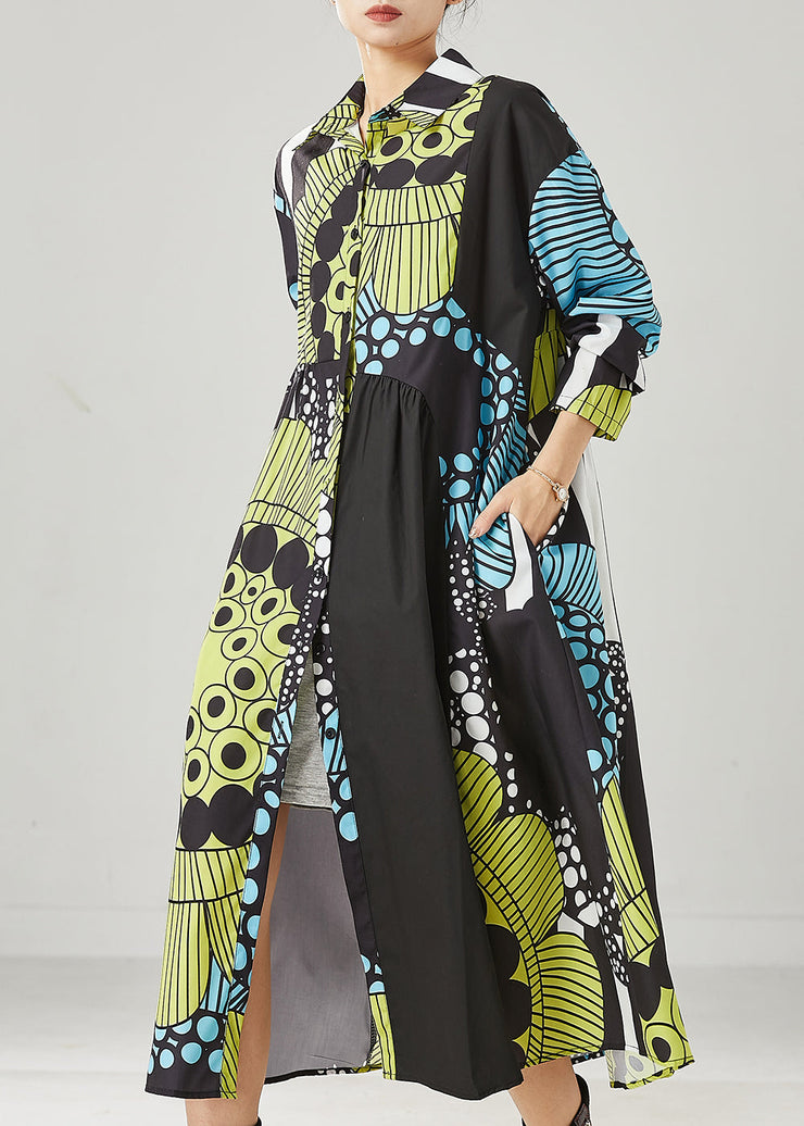 Chic Black Oversized Print Cotton Maxi Dresses Spring