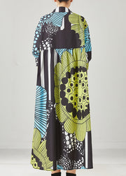 Chic Black Oversized Print Cotton Maxi Dresses Spring