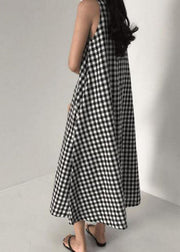 Chic Black Plaid O Neck Patchwork Cotton Dress Sleeveless