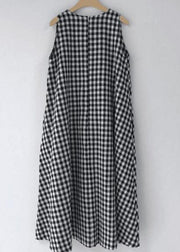 Chic Black Plaid O Neck Patchwork Cotton Dress Sleeveless