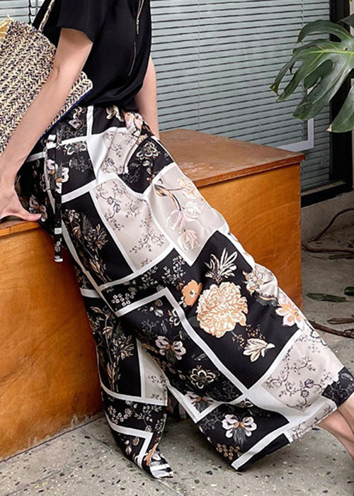 Chic Black Print Side Open High Waist Skirt Summer