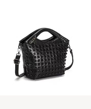 Chic Black Rivet Sheepskin Satchel Handbag