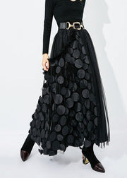 Chic Black-Green Dot Ruffled Patchwork Dot Tulle A Line Skirts Summer