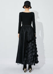 Chic Rose-Black Dot Ruffled Patchwork Dot Tulle A Line Skirts Summer