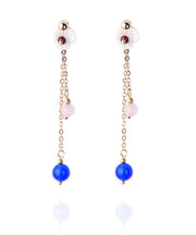 Chic Blue Agate Shellfish flower Tassel 14K Gold Drop Earrings