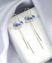 Chic Blue Alloy Zircon Butterfly Tassel Drop Earrings