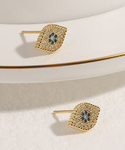 Chic Blue Copper Zircon Gem Stone Stud Earrings