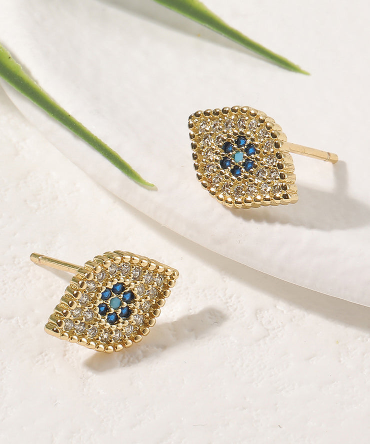 Chic Blue Copper Zircon Gem Stone Stud Earrings