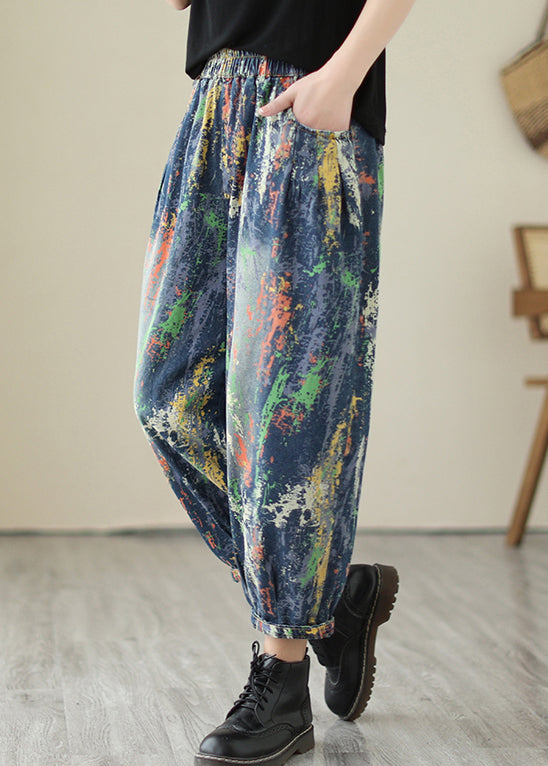 Chic Blue Oversized Graffiti Denim Harem Pants Summer