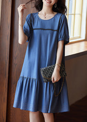 Chic Blue Patchwork Rivet Holiday Long Dress Summer