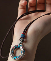 Chic Blue Sterling Silver Cloisonne Lucky Charm Pendant Necklace