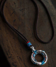 Chic Blue Sterling Silver Cloisonne Lucky Charm Pendant Necklace