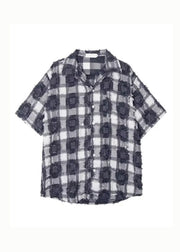 Chic Blue Tasseled Plaid Pockets Cotton Mens Shirts Summer