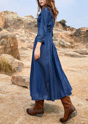 Chic Blue Turtleneck Asymmetrical Tulle Patchwork Long Denim Dress Spring