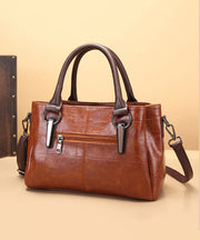 Chic Brown Chain Linked Faux Leather Tote Handbag