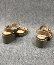 Chic Camel Rivet Chunky Cowhide Leather Sandals