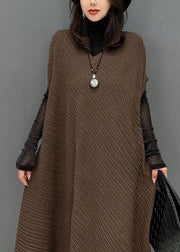 Chic Chocolate Asymmetrical Design Wrinkled Cotton Holiday Dress Fall